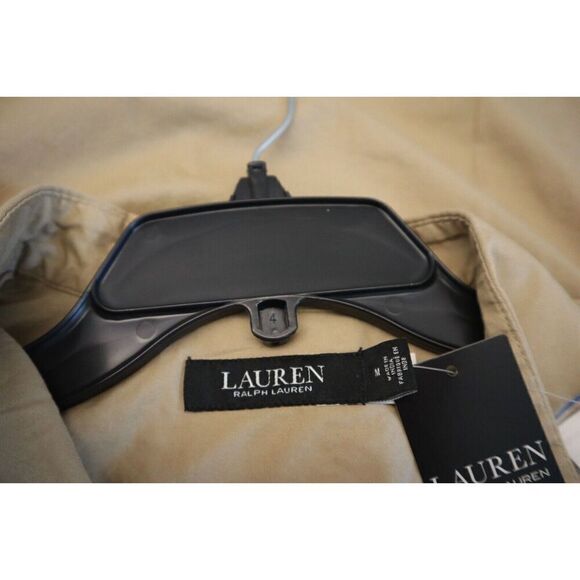 Lauren Ralph Lauren Women Sz M Tan Leather Patch Featherweight Twill Shirt - Picture 6 of 12